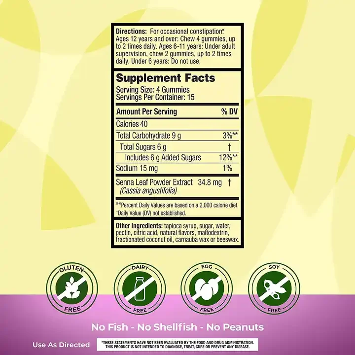 Hot Senna Laxative Gummies for Stool Softener Constipation Relief Supplement Alt to Senna Pills Leaves Leaf Tea Detox Extract