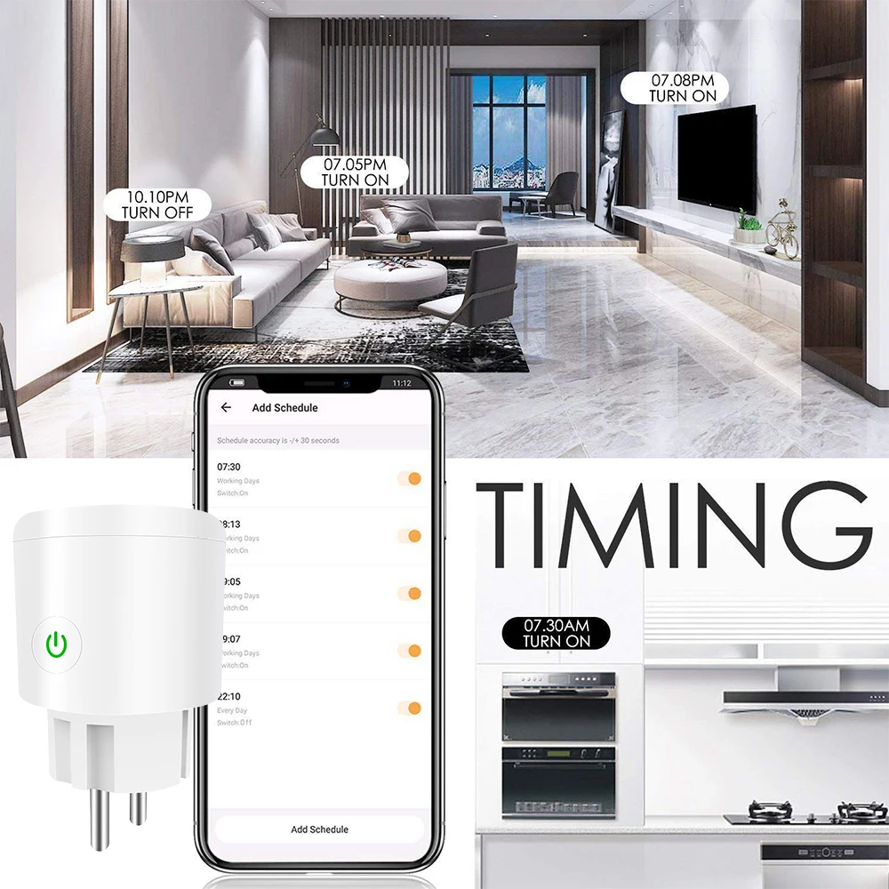  Счетчик энергии Tuya Smart Wi-Fi розетка питания стены ЕС штекер работает с Amazon Alexa Google Home