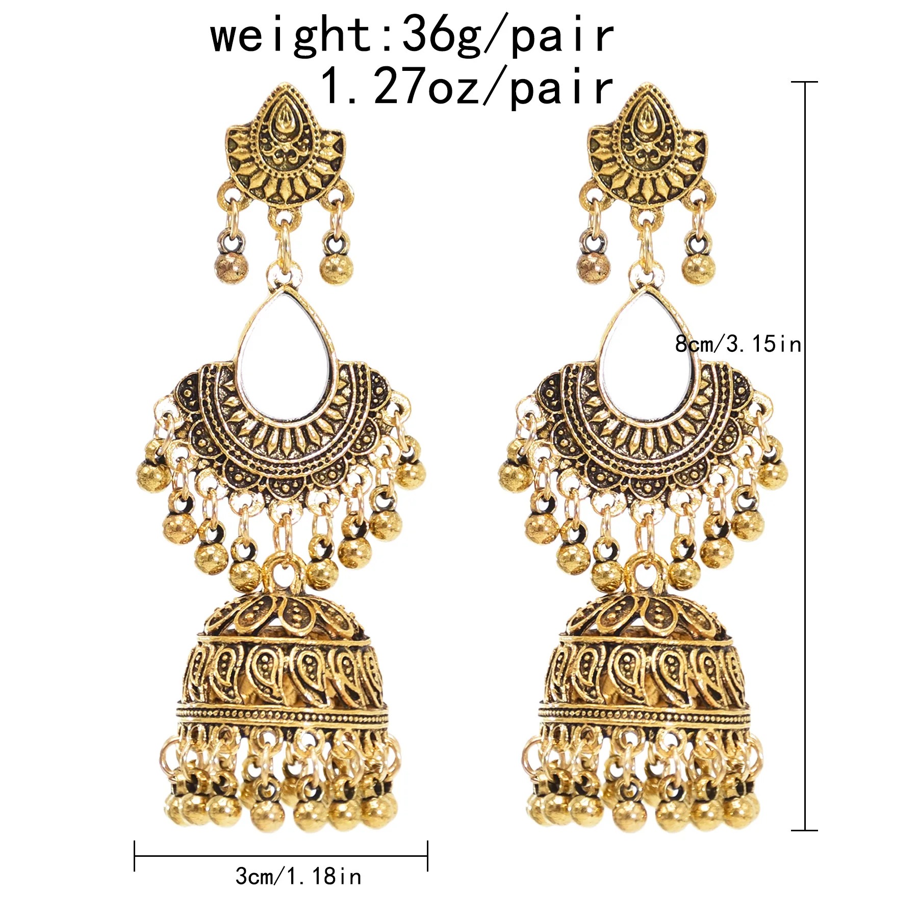 Vintage Ethnic Traditional Indian Bell Tassel Pendant Chandelier Jhumka Earrings Statement Earrings for Women