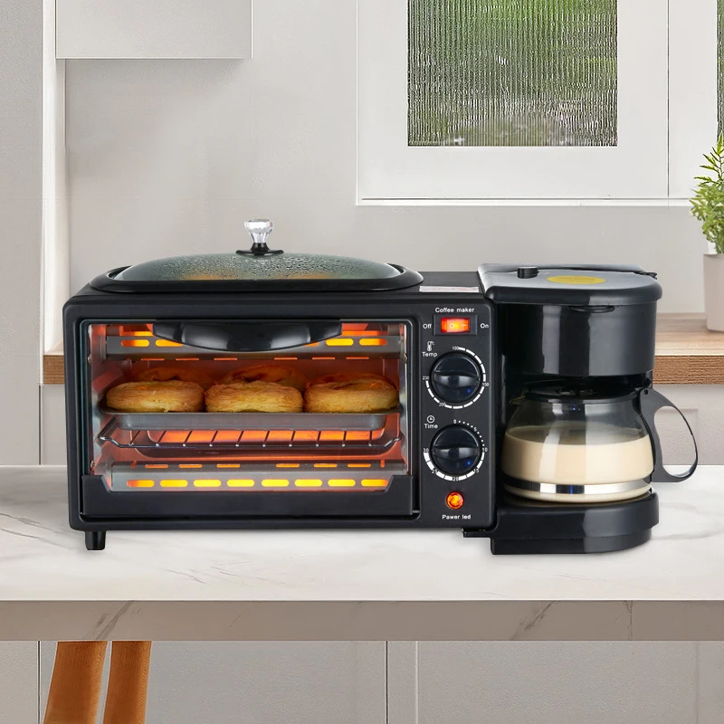 2024 new hot sell Multifunctional 3 in 1 breakfast machine station microwave 3 in 1 oven coffee maker and Non Stick Grill
