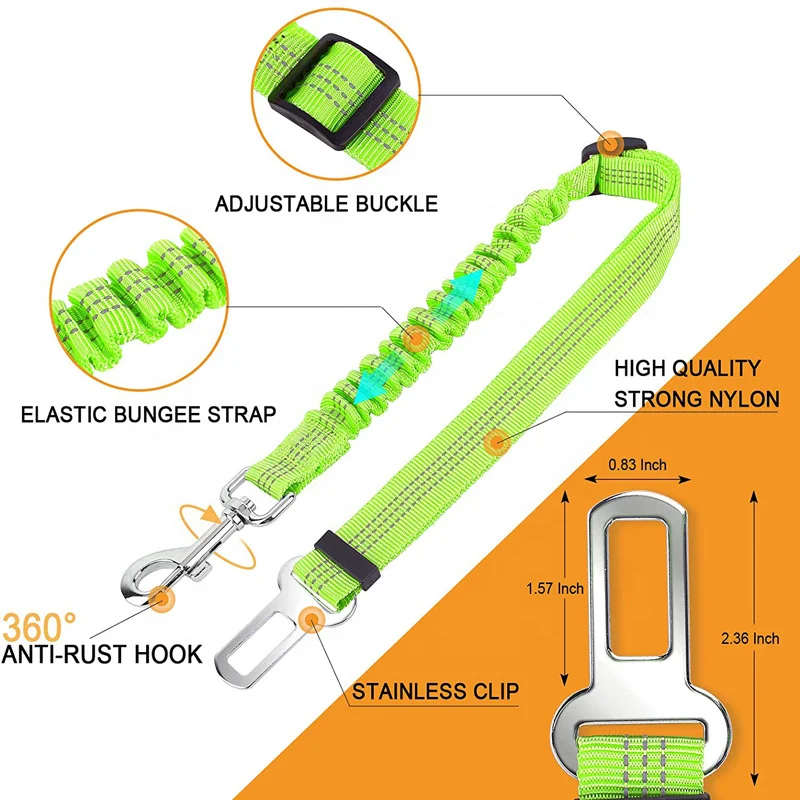Dog Seat Belt with Elastic Bungee Buffer Adjustable Safety Dog Car Harness Dog Car Seat Belt