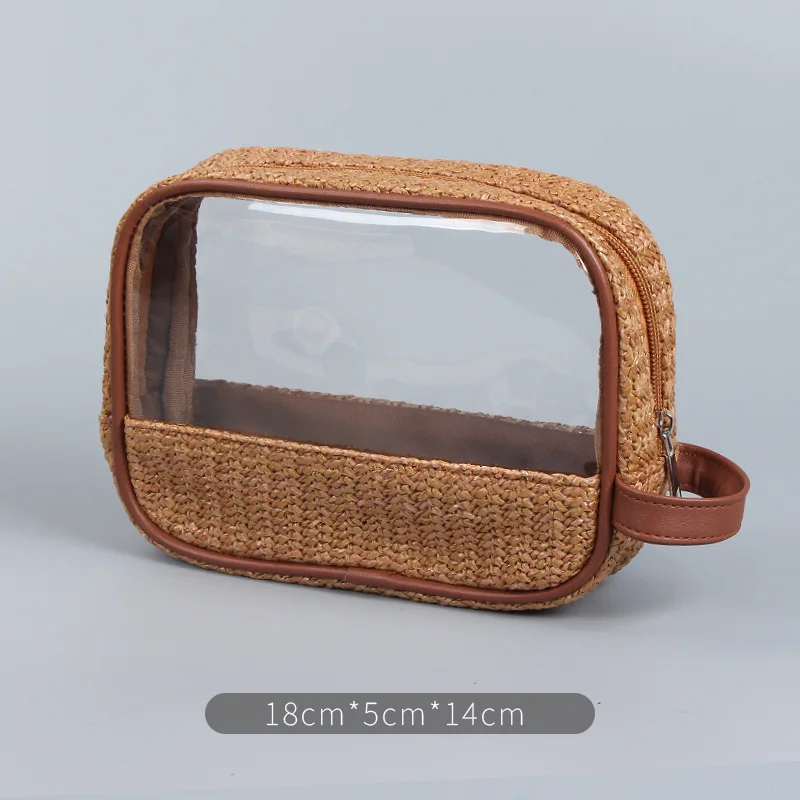 PVC Transparent Window Straw Material Frame Luxury Nail Polish Bottle Cosmetic Bag Pouch Brush Pen Make Up Pouch Wash Pad Pack