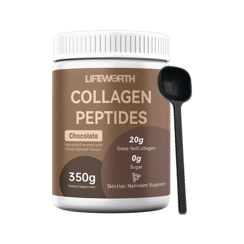 LIFEWORTH Chocolate Collagen Powder Supplement (Type I, III) for Skin Hair Nail Joint Hydrolyzed Collagen