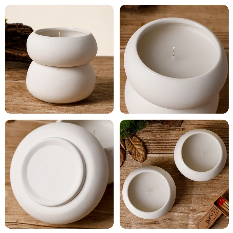 YST Ceramics Factory Custom Logo Minimalism style White Ceramic Cup Nordic Style  Matte Candle Jars Frosted Round Candle Holder