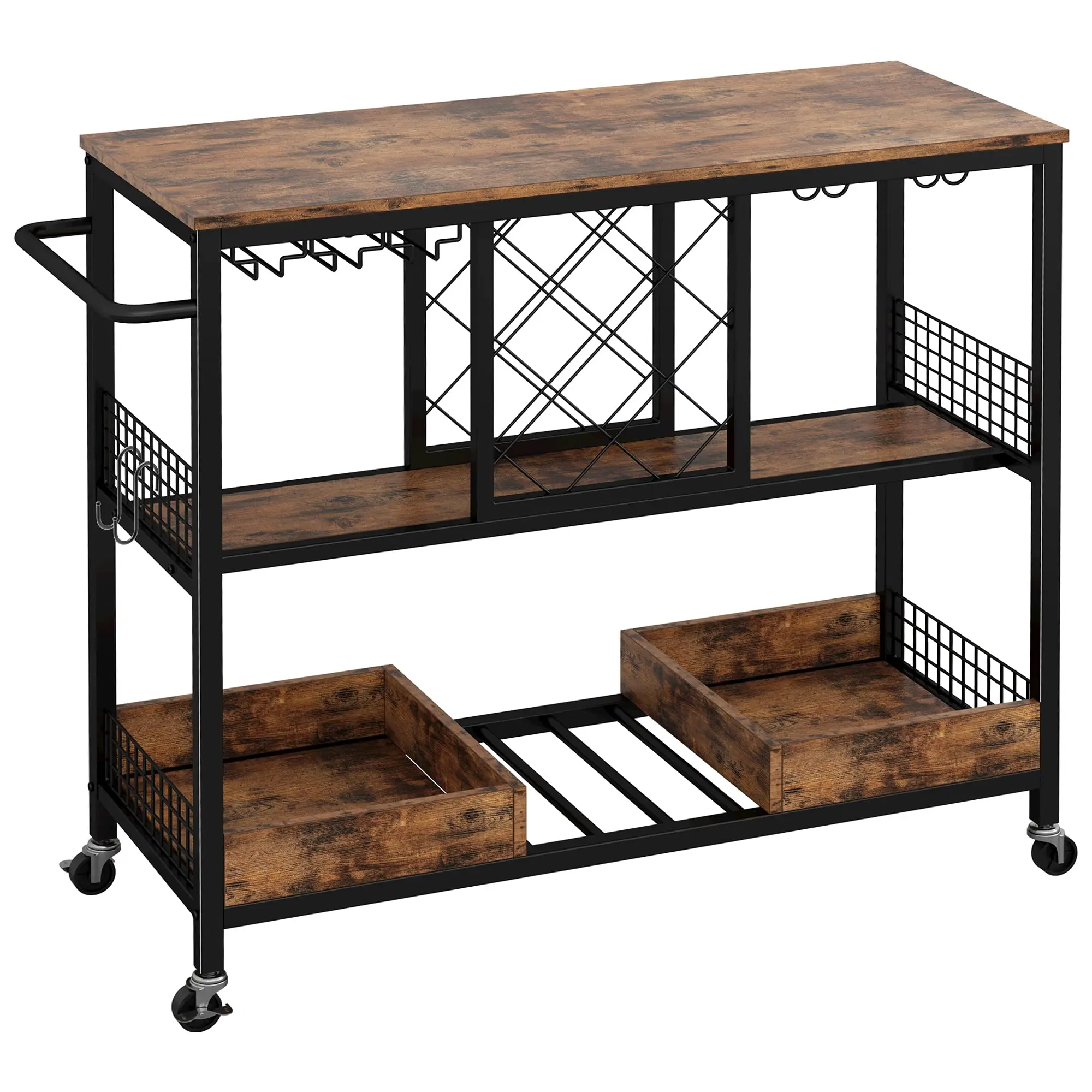 Combohome Industrial Serving Cart on Wheels Kitchen Storage trolley The Home Wood and Metal Frame Bar Cart, Vintage Brown color