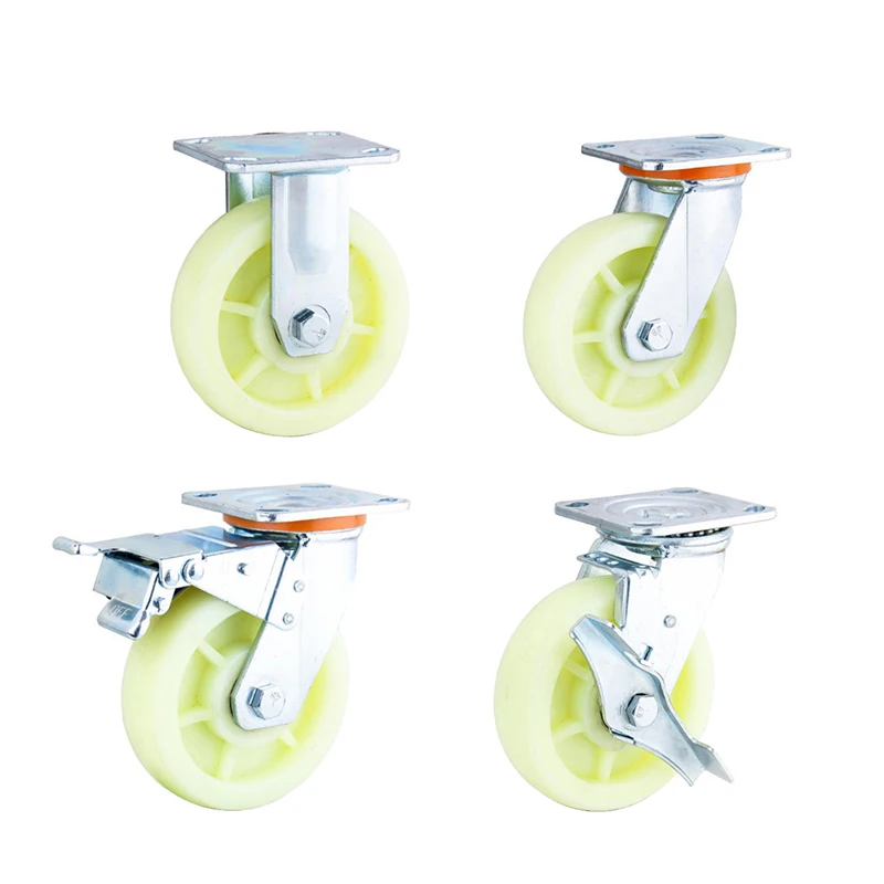 High Quality  4/5/6/8 Inch Milk White Double Bearing Nylon Or PP Wheel Top Plate Caster Wheels