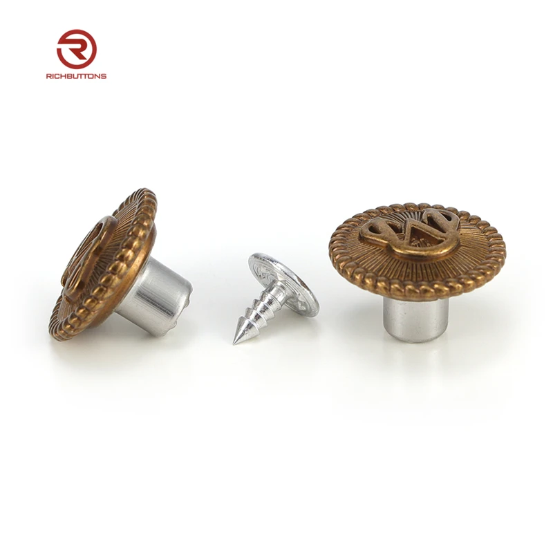 Factory Screw Embossed Denim Clothing Button Rivets Zinc Alloy Logo Gold Metal Custom Jeans Button