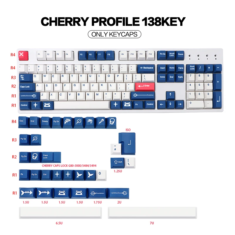 RAMA a Shrimp PBT Keycaps for Dz60/Gk61/68/75/84/980/ Custom Keycaps for Corsair STRAFE K65 K70 Logitech G710+ 7 U Space Keycap