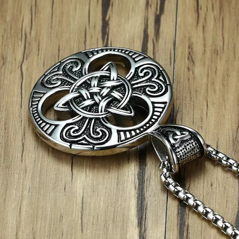 Custom Irish Celtic Knot Necklace Stainless Steel Double Side Solid Viking Cross Knot Pendants