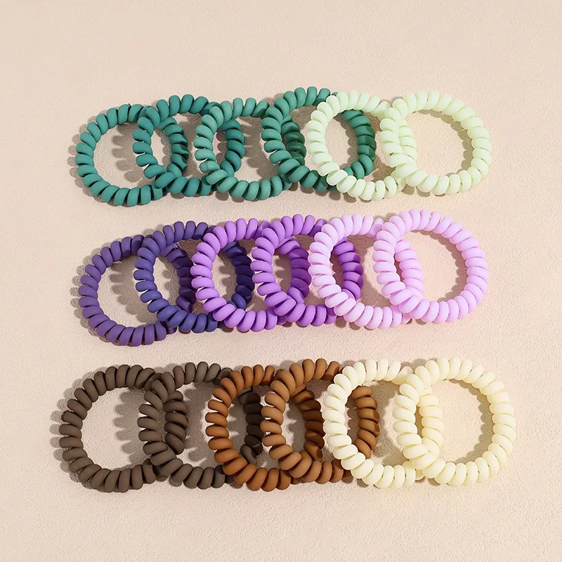 New 6 Pcs Each Box Stretchy Silicone Wrist Hair Coil Bracelet Ponytail Hair Accessories Elastic Telephone Cord Hair Ties