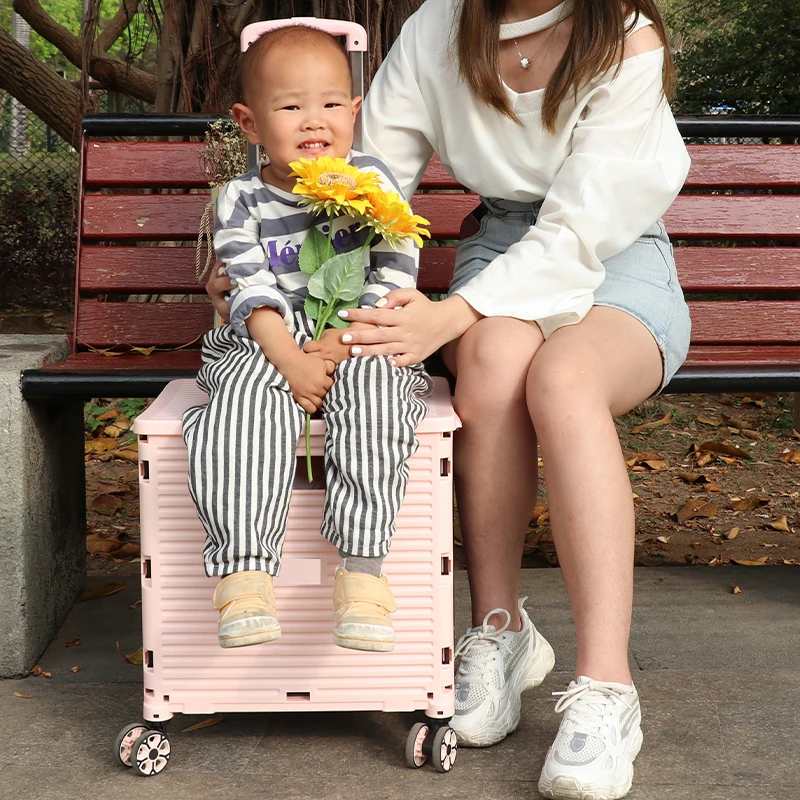 BAOYU Folding Shopping Cart Lightweight Plastic Luggage Shopping Trolley Foldable Cart Market Hand Trolley Cart with Seat