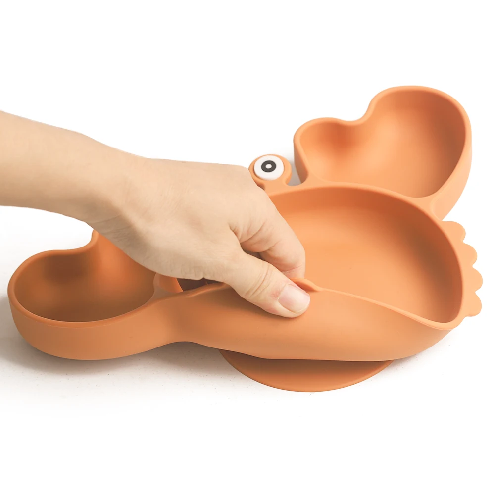 Newsun Crab Dinnerware Set Silicone Baby Portable Dining Bowl Pate Cup Set Divided Dishes Antispill