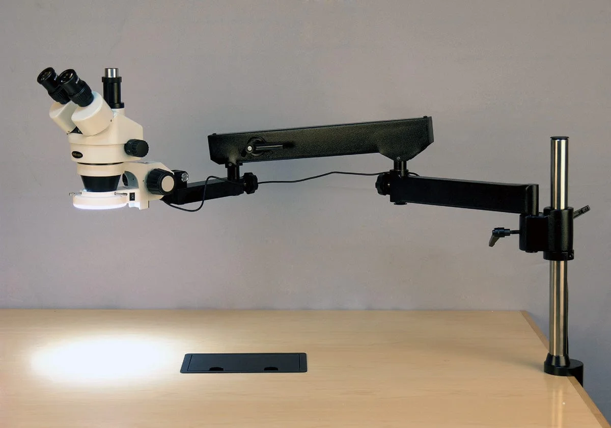 AmScope Supplies 3.5X-90X Trinocular Articulating Arm Pillar Clamp 144-LED Zoom Stereo Microscope