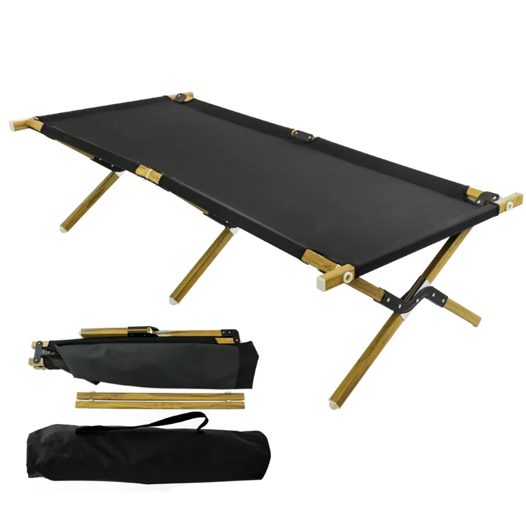 Tianye outdoor wood grain aluminum portable cot for adult army military folding camping bed