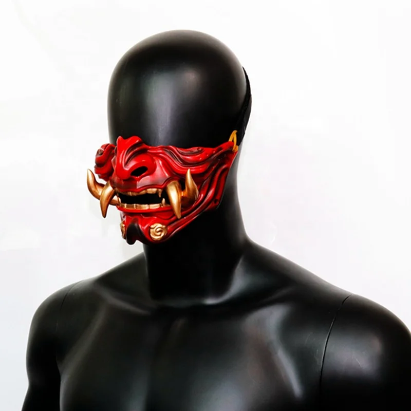 Halloween evil samurai mask cosplay anime characters horror fangs half-face mask resin material anonymous masks