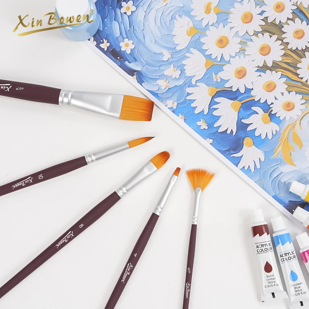 Xin Bowen Professional Art Brush Set 5-Piece Matte Paint Rod Nylon Hair with Wood Handle for Artistic Painting