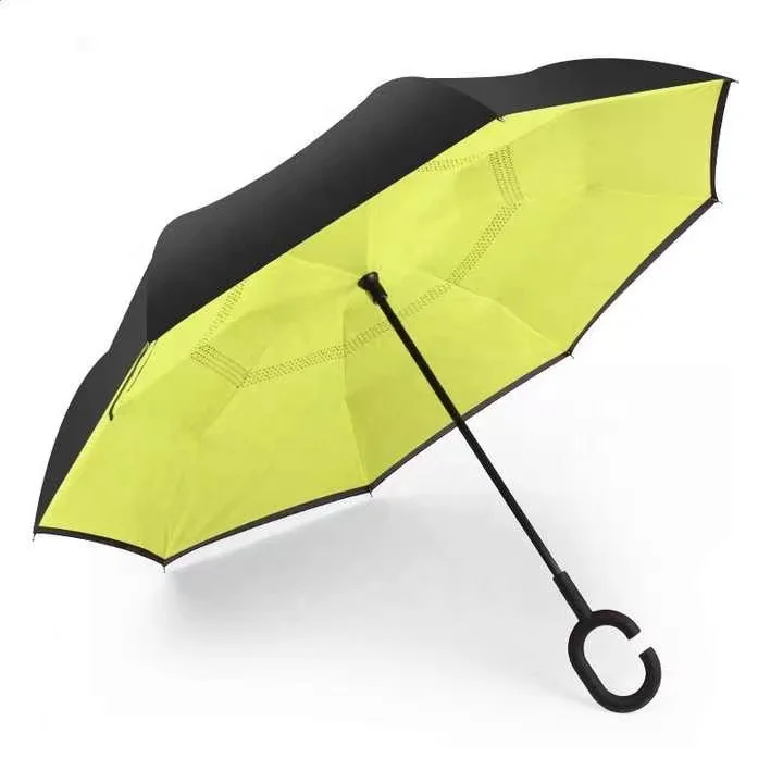 New Arrival Reverse Inverted Car Umbrellas Upside Down Long Handle Umbrella Automatic C Shape Handle Advertising Umbrella