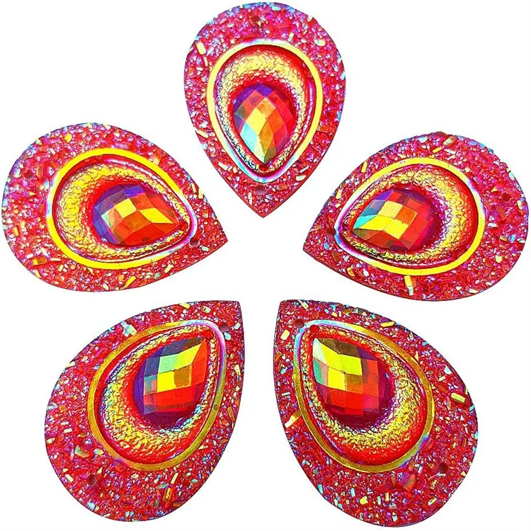 Shiny Flatback AB Color Peacock Resin Rhinestone Drop Sew on Rhinestone Wedding Decoration DIY Applique Earring