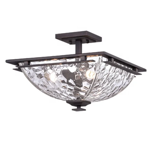 Factory direct supply Semi-Flush Mount Modern Bronze Finish Clear Hammered Glass Ceiling lamp