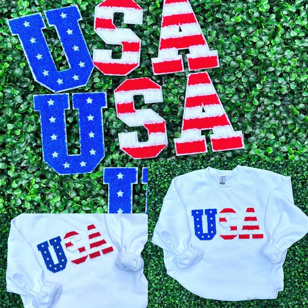 Custom Garment Accessories Embroidery Numbers Or Letter Patches Iron On Glitter Chenille Patches Usa For Clothing