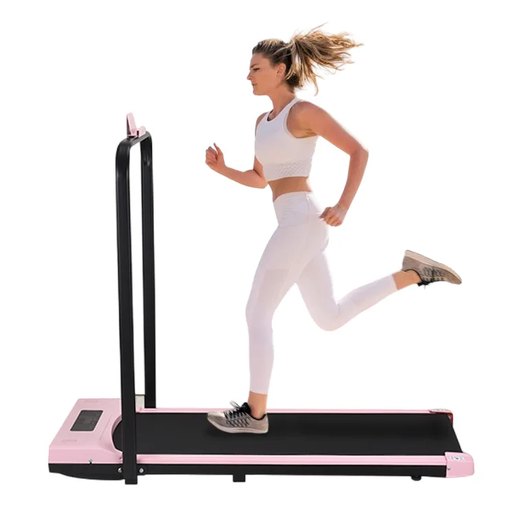 Portable pink color small folding mini treadmill machine for home with handle
