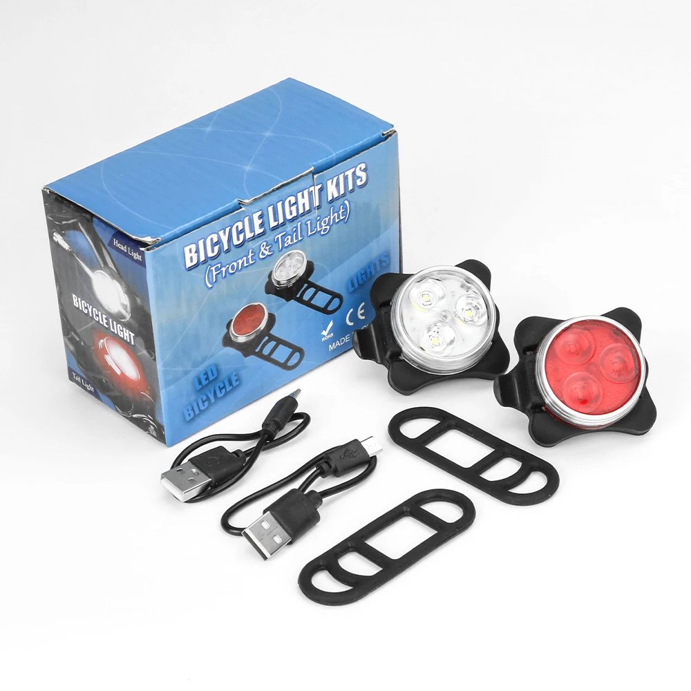  Portable Safety Front Tail Bike Light Kits Road Night Cycling Warning Bicycle Lights Set