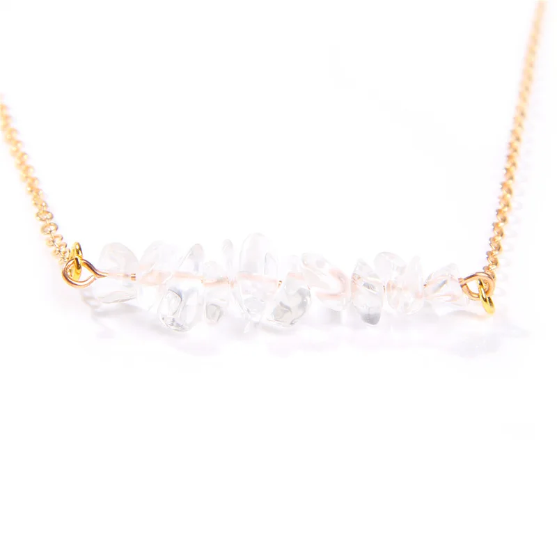 Trendy Chip Crystal Chip Necklace Gold Chain Healing Crystals Chakra Necklaces Fashion Jewelry