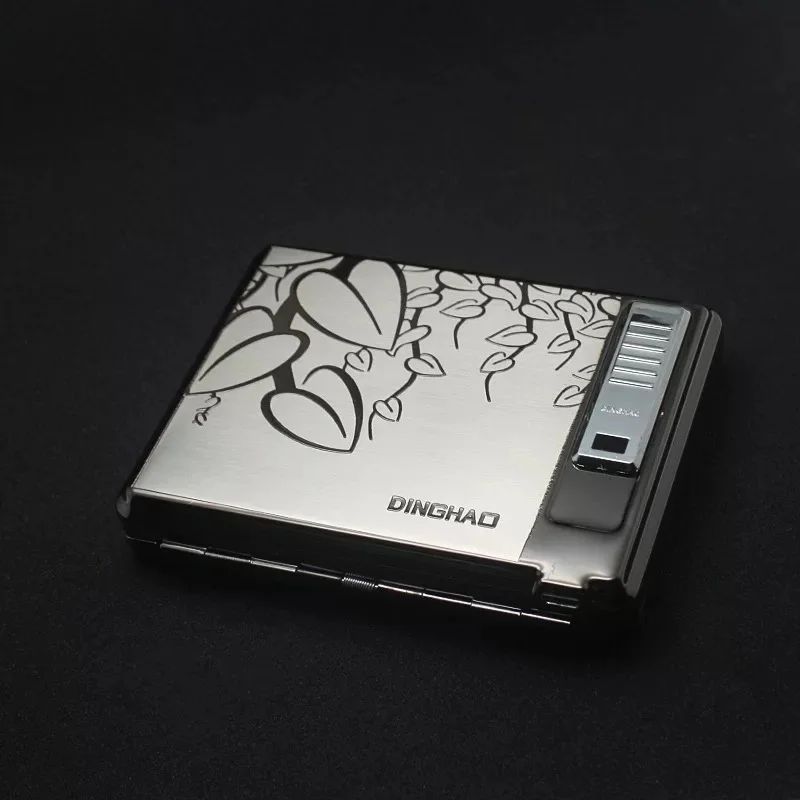  Металлический черный портсигар с перезаряжаемой электронной USB-зажигалкой для подарка 20