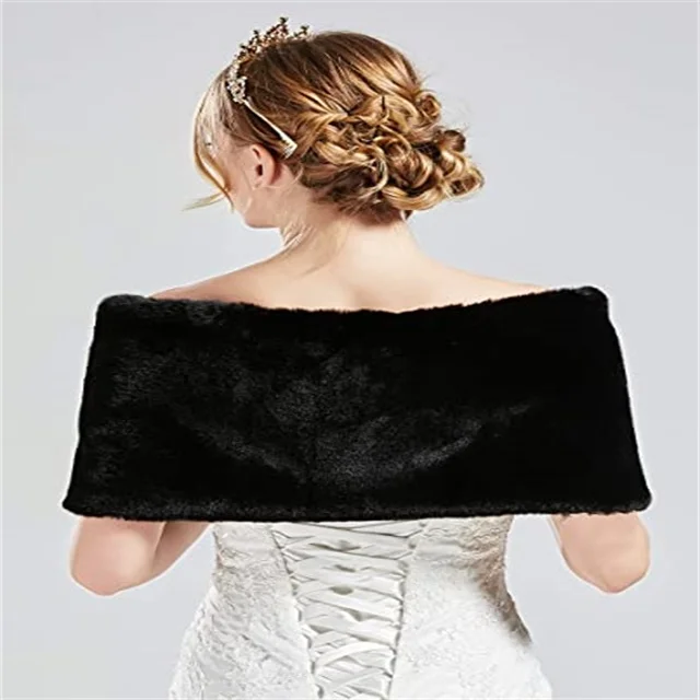 
Womens Faux Fur Collar Shawl Faux Fur Scarf Wrap Evening Cape for Winter Womens Coat 