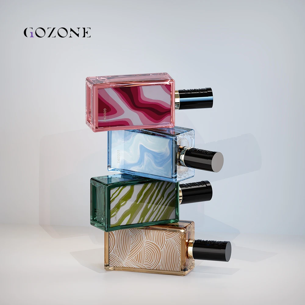 Chinese Fancy Colored Rectangular Modern Unique Green Square Luxury Custom Made Glass Perfume Spray Bottle