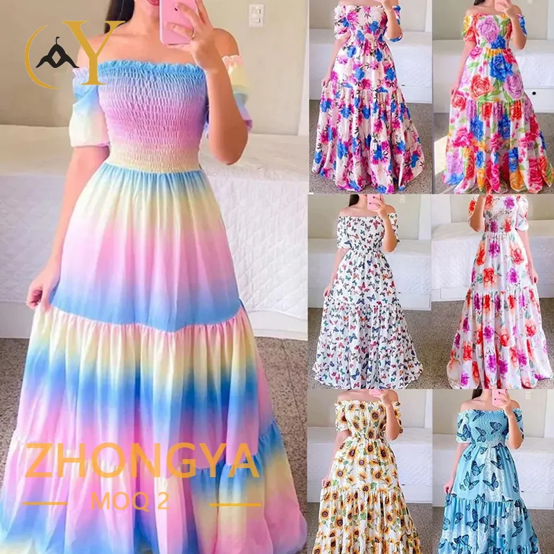 Custom Floral Print Casual Dresses Women Summer Maxi Long Dress For Ladies 2024