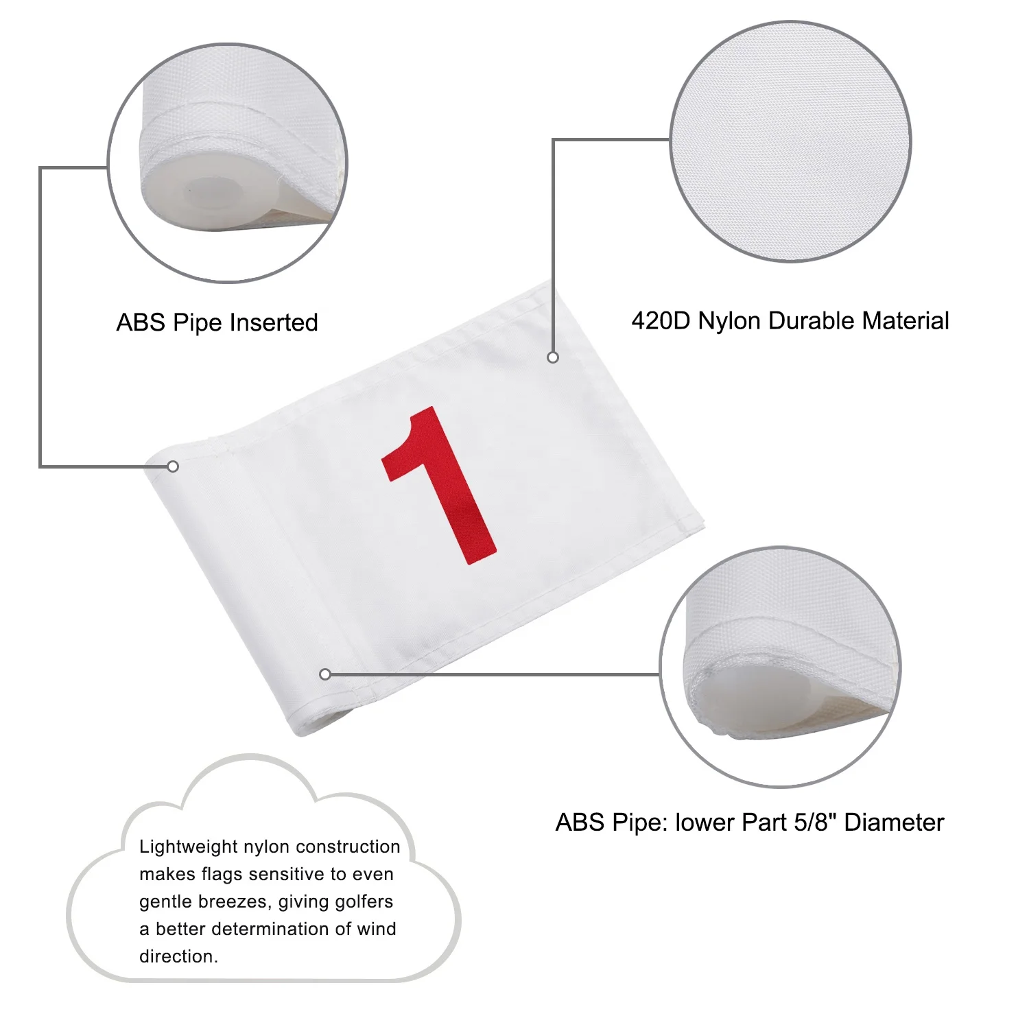 8x6 Inches 420D Nylon Miniature Golf Numbered Flags for Practice Putting Green, 6-Pack