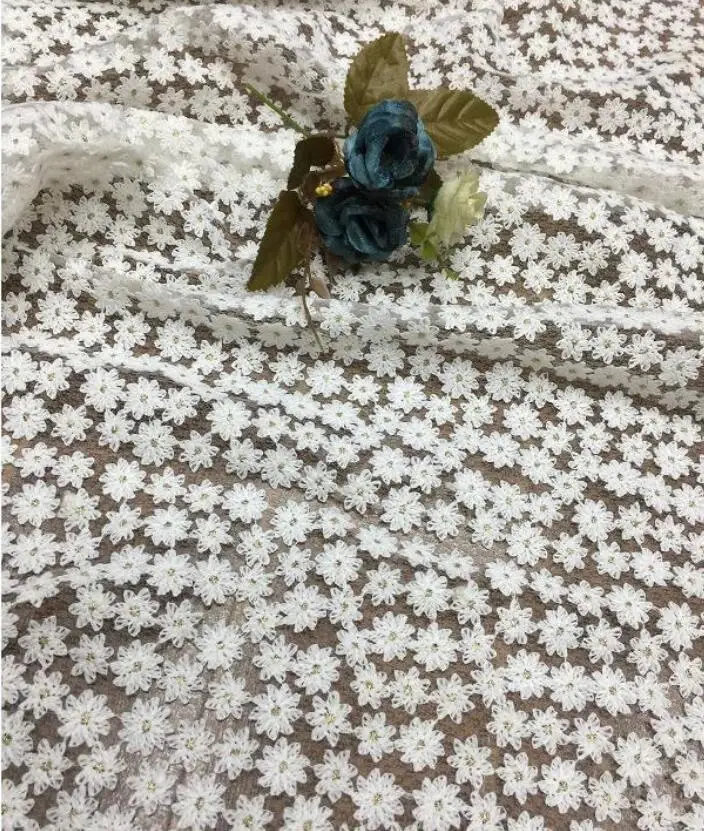 Lovely Baby Customized colorful Flower Embroidered Wedding French 3D Flower Beautiful Tulle Lace Fabric For Dress