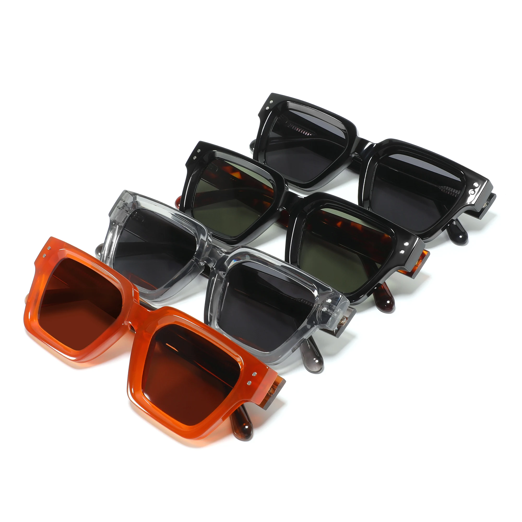 Fashion higher quality  acetate sunglasses men TR90 square frame polarized custom logo trendy sunglasses 2024