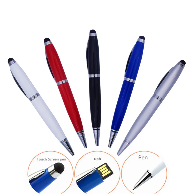 New Product USB Flash Drive Creative Touch Screen Ball Point Pen Memory Stick 8GB 16GB 32GB 128MB Pendrive Business Gift U Disk