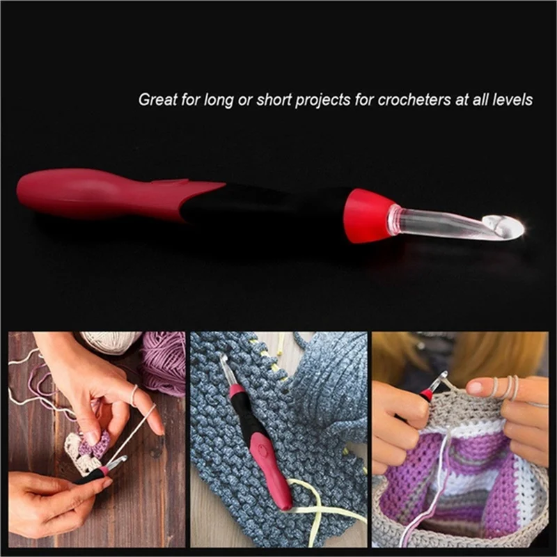 9 In 1 Light Up Crochet Hooks Knitting Needles USB Rechargeable LED Knitting Tools DIY Weaving Sweater Sewing Accessories