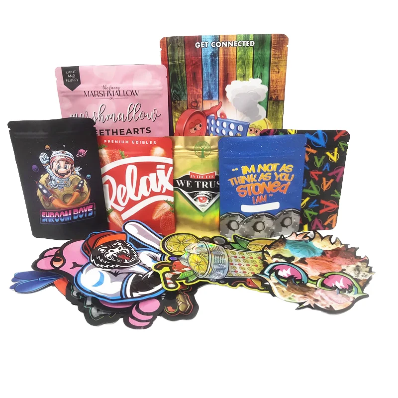 Custom Design Reusable Freeze-Dried Candy Aluminum Foil Doy Pouches Ziplock Stand-Up Mylar Bags Screen Printing Food Packaging