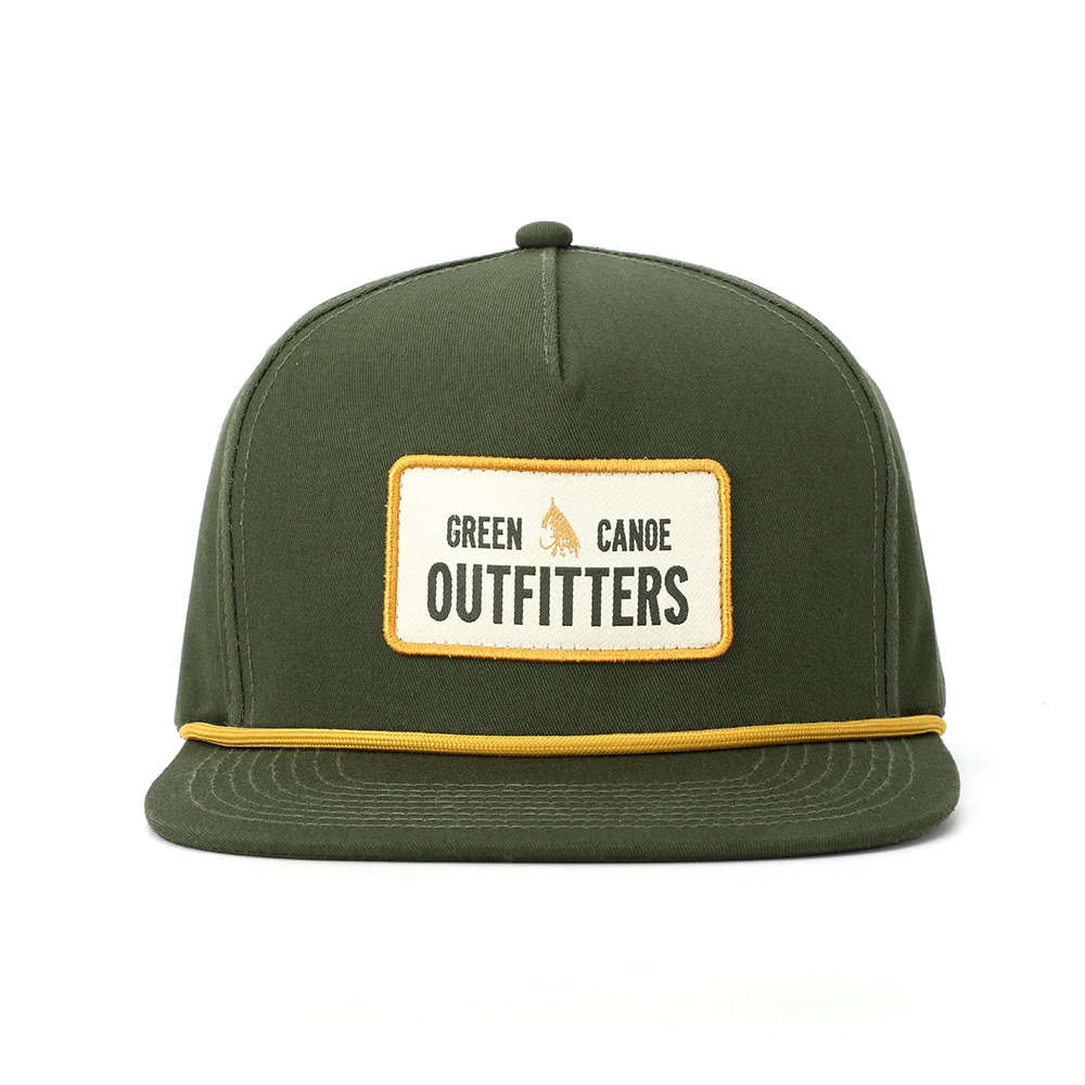 BSCI Oem Custom High Quality Classic 5 Panel Army Green Cotton Embroidery Woven Patch Logo Rope Snapback Cap Hat