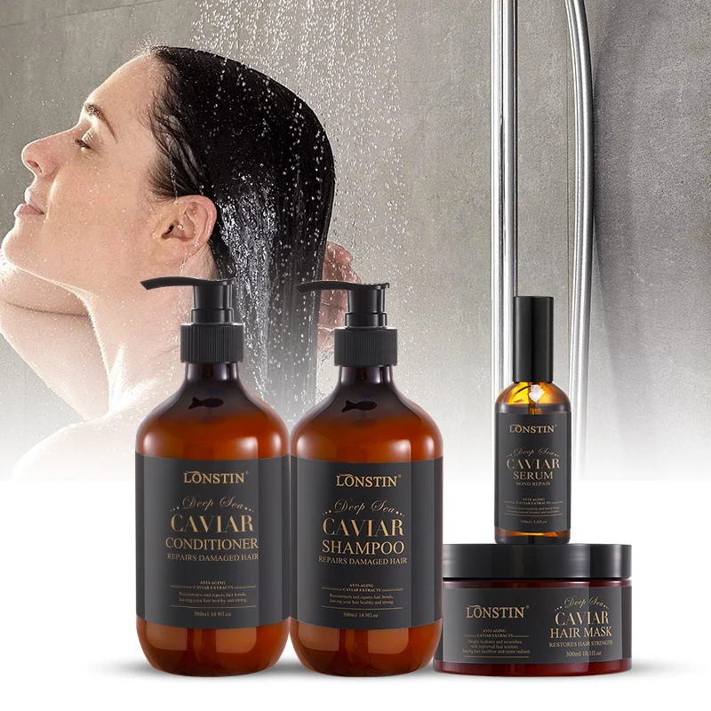 Private Label Organic Hair Care Repair Nourish Black Caviar Hair Treatment Collagen Smooth Caviar Hair Shampoo And Conditioner
