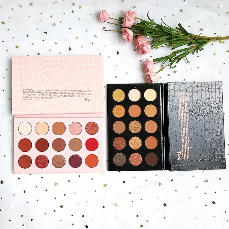 Best quality custom eyeshadow palette 15 colors talc free pink eyeshadow packaging