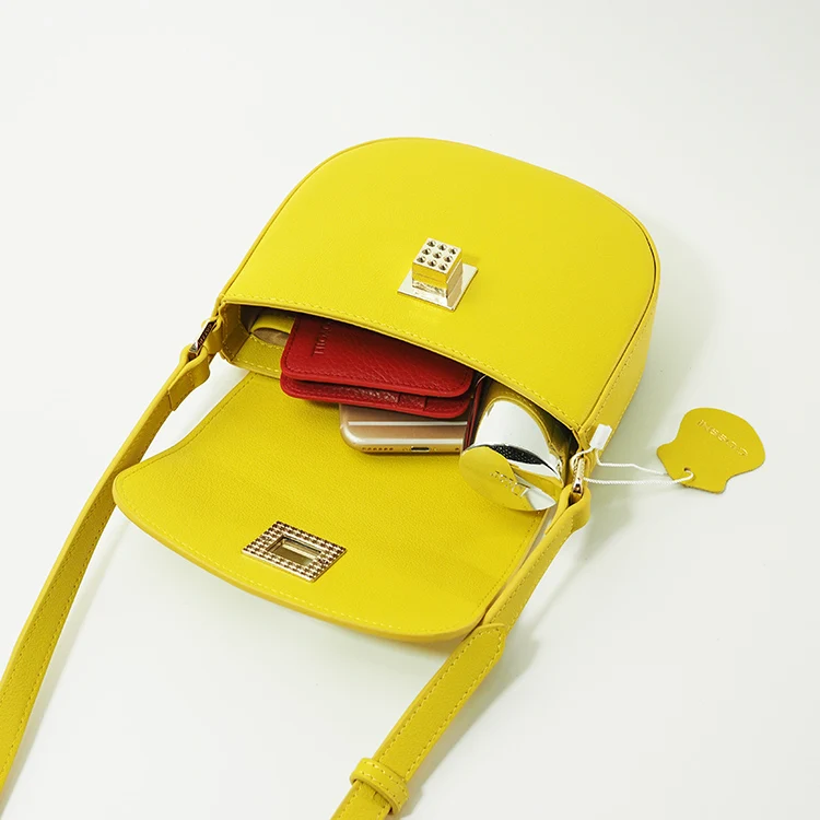 Custom Private Label Yellow Fashion Cute Genuine Leather Ladies Handbag Handle Women Shoulder Bags