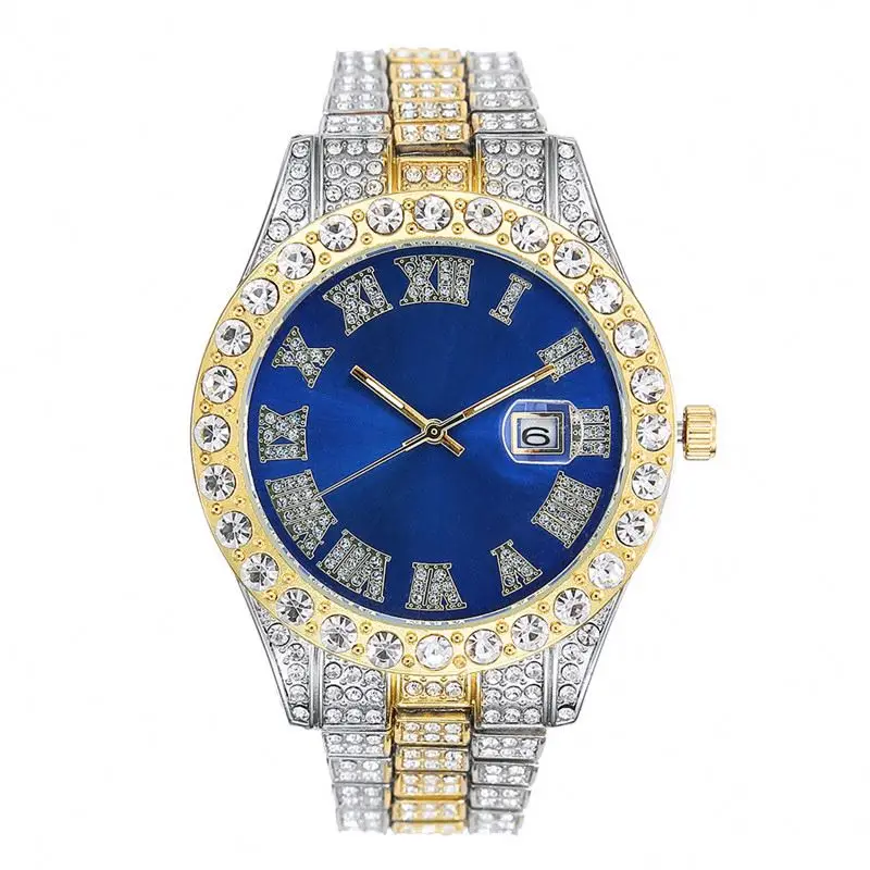 High Quality Iced Out Baby Pink Women Watches Bling Watch With Purple Dial Bling Bling Hip Hop Watches
