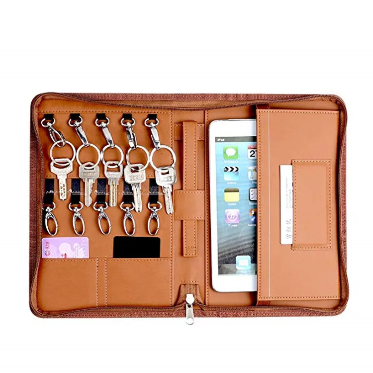 Multi-functional A4 original PU leather business portfolio with key holders