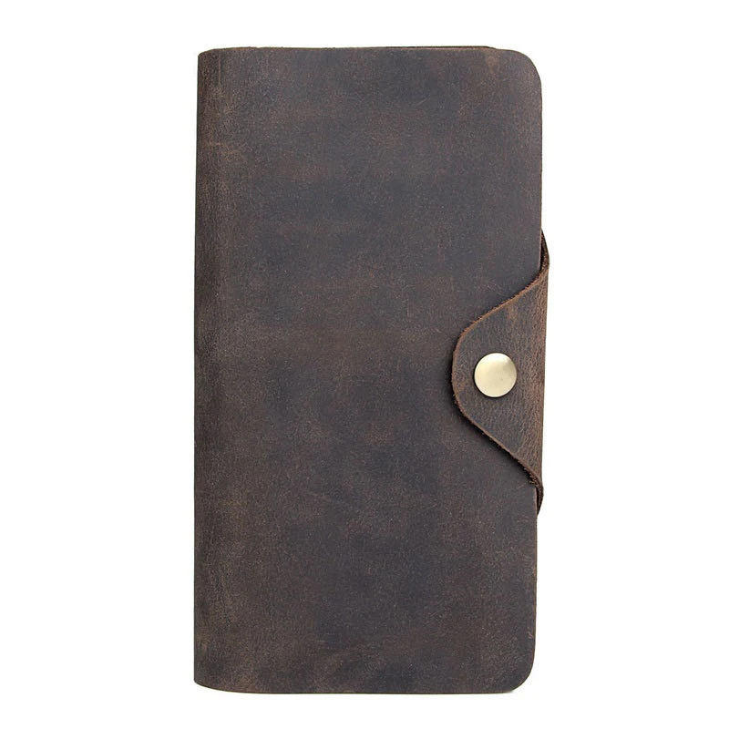 100% Handmade Crazy Horse Leather Long Card Holder Slim Bifold Cow Leather Men Wallet Wholesale