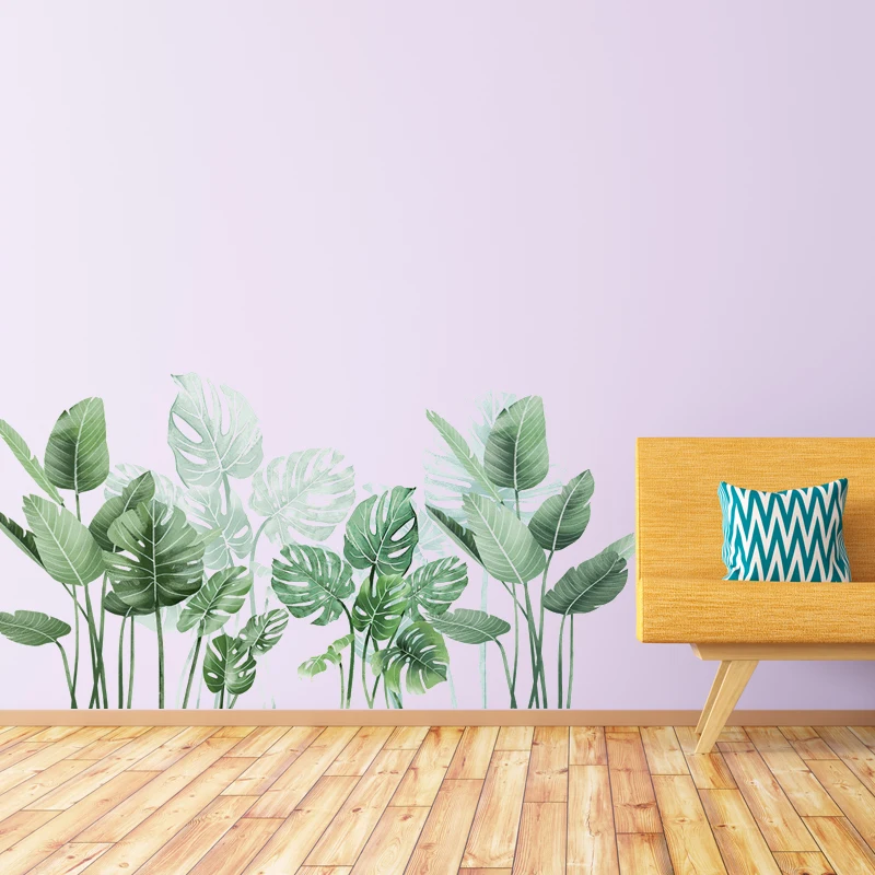 Removable Vinyl Green Leaf Wall Stickers for Living room Bedroom Wall Decoration Self-adhesive DIY  wall sticker decoration