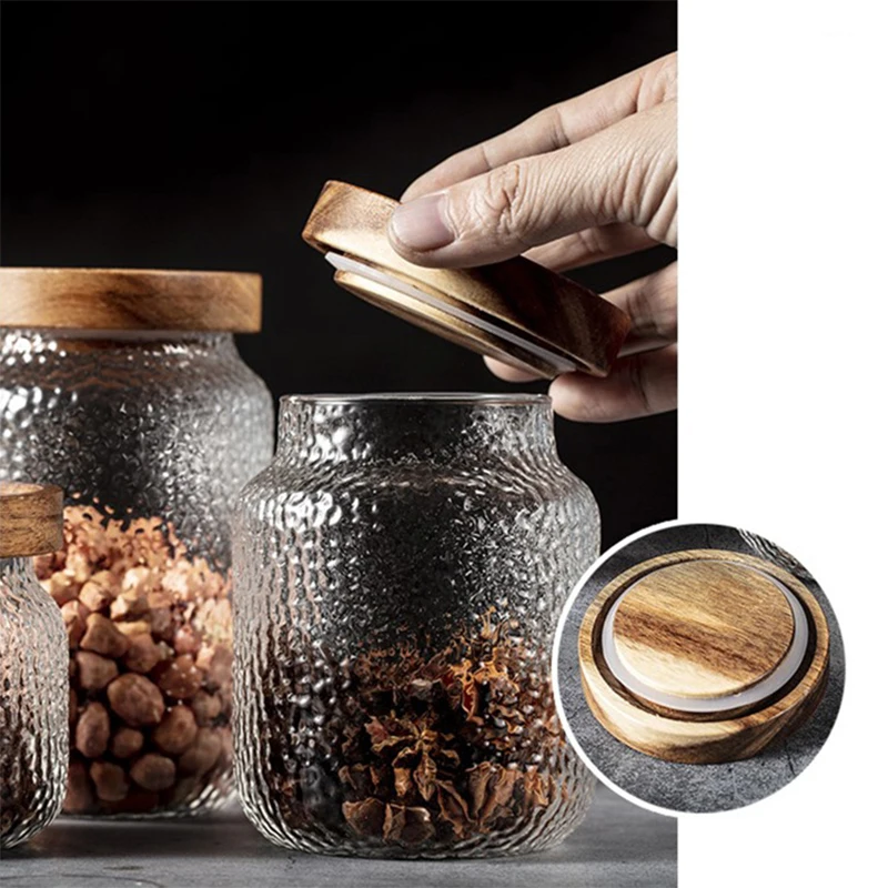 300ml 500ml Custom Stackable Rice Candy Kitchen Canisters Clear Glass Food Storage Jars Containers With Wooden Lids