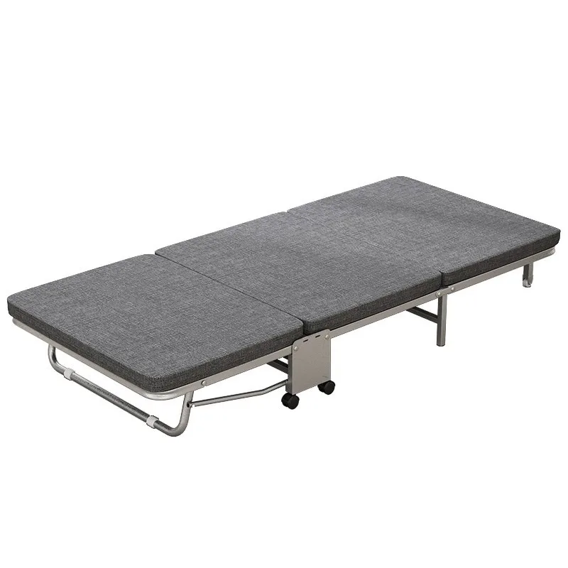 Rollaway Folding Bed with Mattress Portable Camping Cot Guest Bed, Office Movable Nap Sleeper with Wheels Sturdy Metal Frame