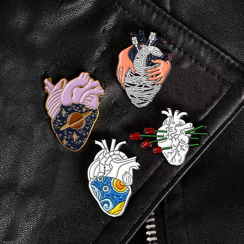 Heart Organ Series Brooch Medical Anatomical Heart Enamel Pin Brooches Heart Neurology pins Lapel Badge for Doctor Gifts