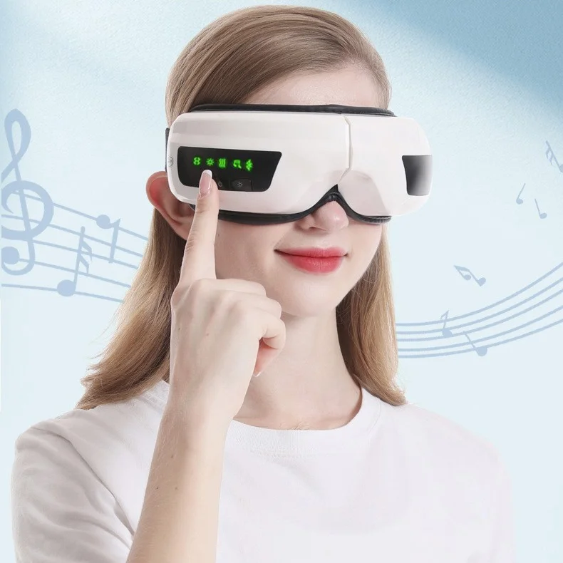 Eye dark circles strain reduce massage equipment air pressure vibrating heat compress electric foldable music eye massager