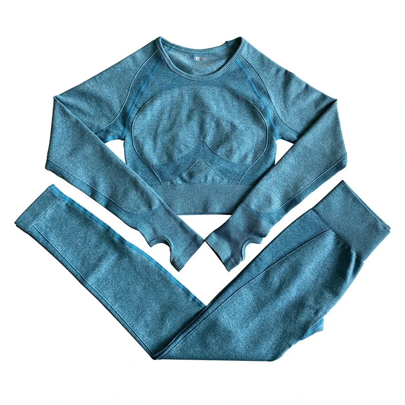 Трикотажный бесшовный костюм для йоги европейский и перекрестный новый стиль одежда с длинными манжетами спортивный костюм для фитнеса с полупальцами популярный стиль костюм для йоги